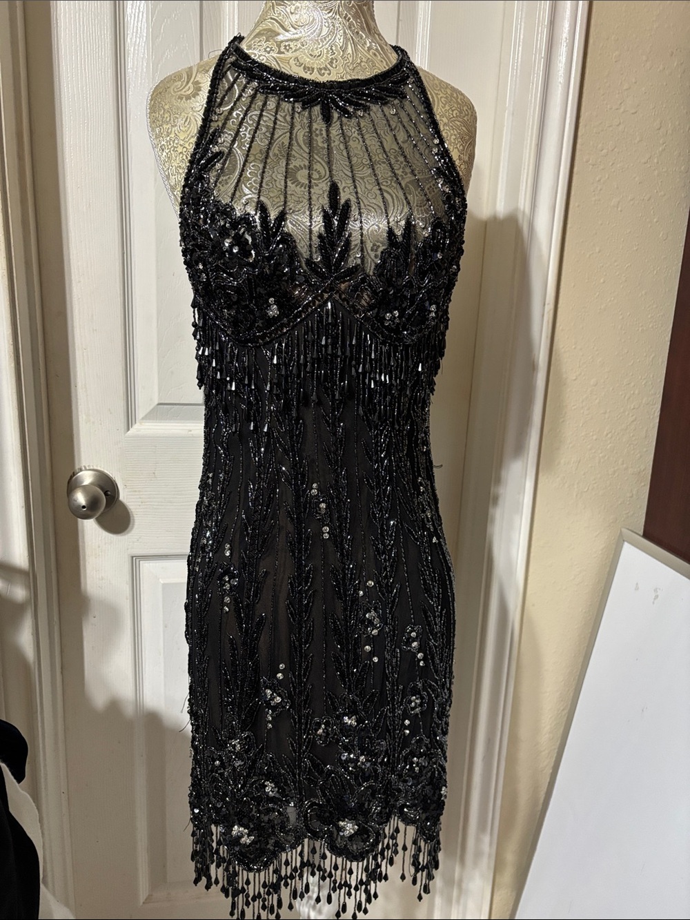 Vintage Bob Mackie Black 20’s inspired Beaded Gatsby Flapper black dress.